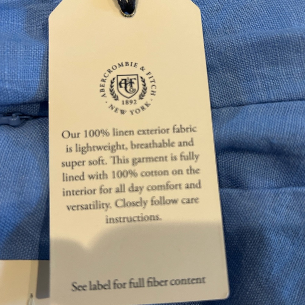 Abercrombie & Fitch Light Blue High Waisted Linen Shorts Scalloped Hem NWT - Picture 6 of 8